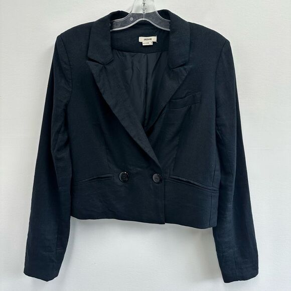 Jason Wu Blue Linen Double Breast Cropped Blazer Size M - Picture 8 of 11